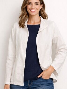 NWT Talbots Cream Open-Front Linen-Blend Blazer